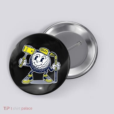 Funny Retro Cartoon Golf Ball Taking Selfie Button