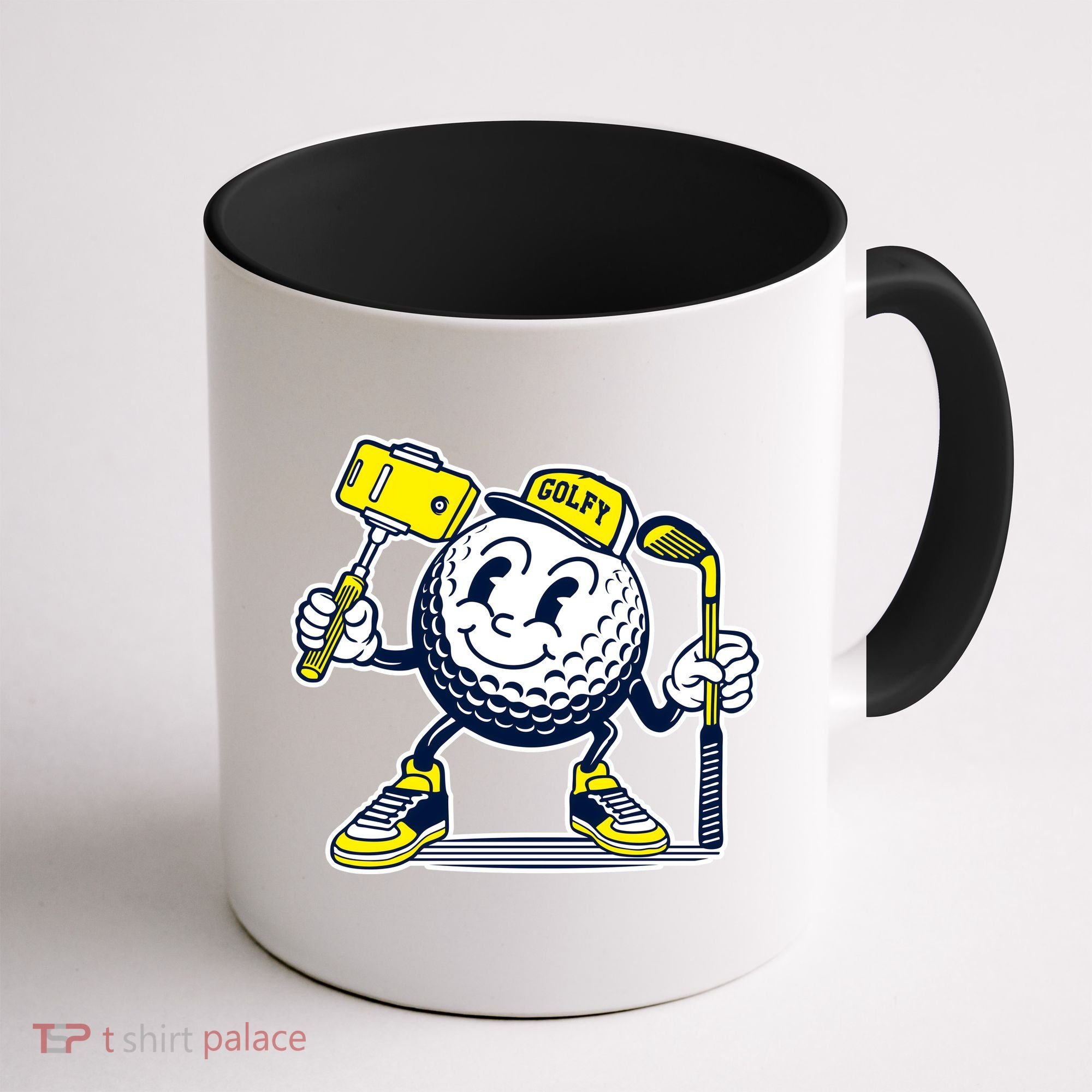 Funny Retro Cartoon Golf Ball Taking Selfie Coffee Mug