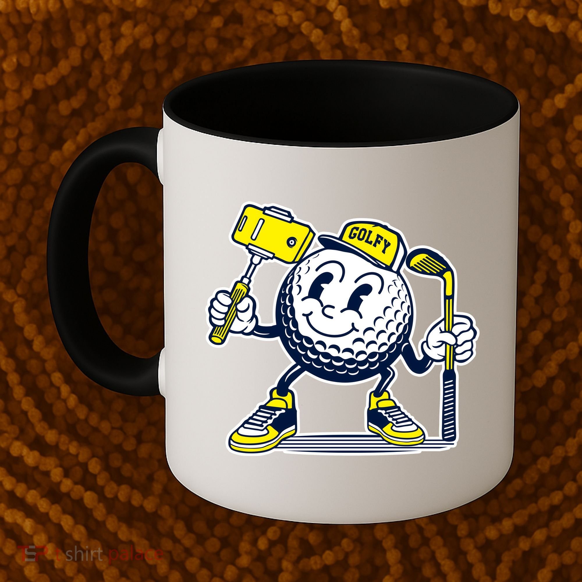 Funny Retro Cartoon Golf Ball Taking Selfie Coffee Mug