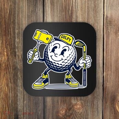 Funny Retro Cartoon Golf Ball Taking Selfie Coaster