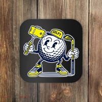 Funny Retro Cartoon Golf Ball Taking Selfie Coaster thumb 0