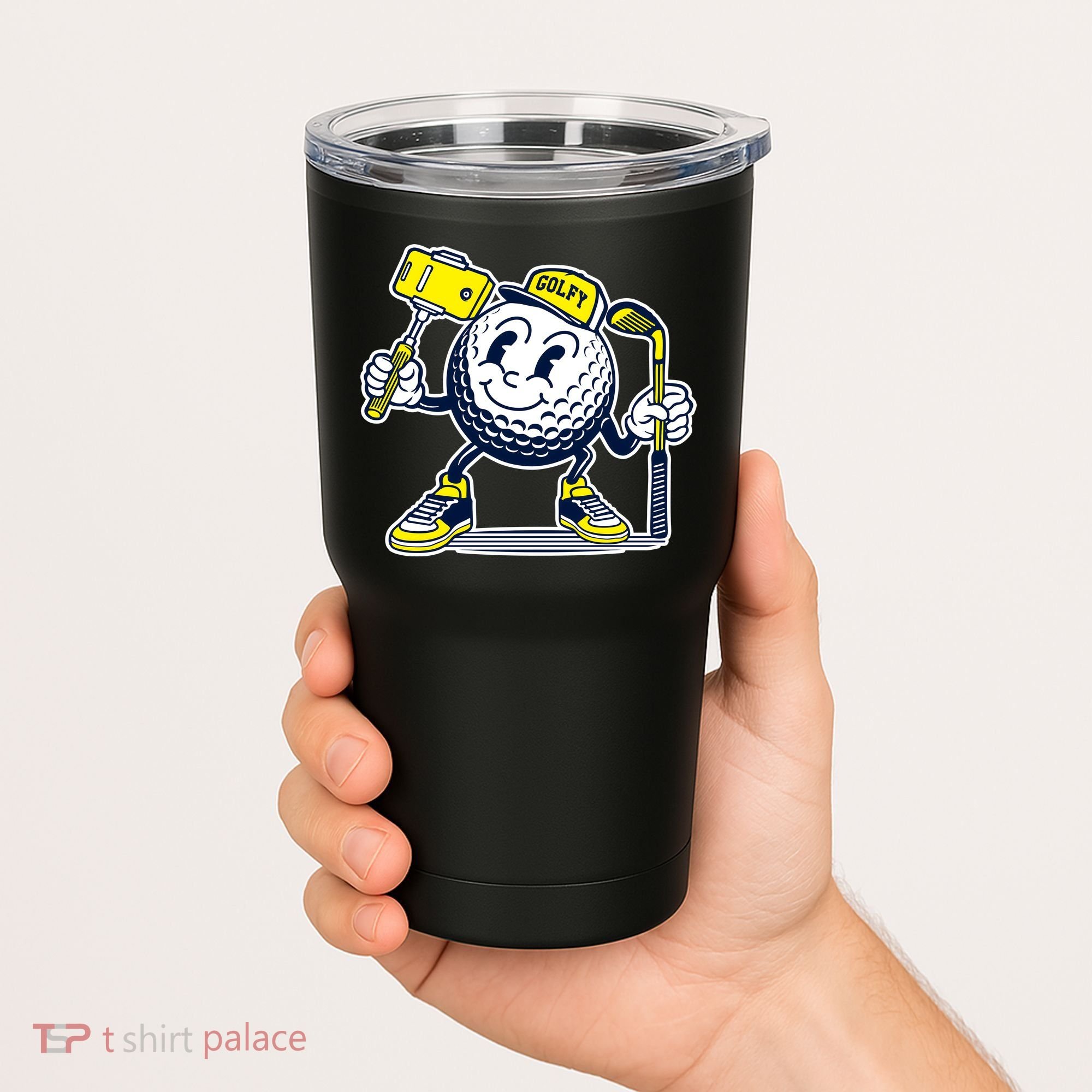 Funny Retro Cartoon Golf Ball Taking Selfie Tumbler