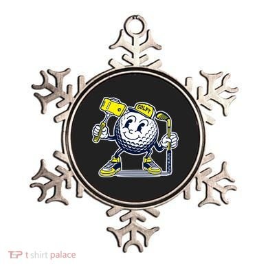 Funny Retro Cartoon Golf Ball Taking Selfie Ornament