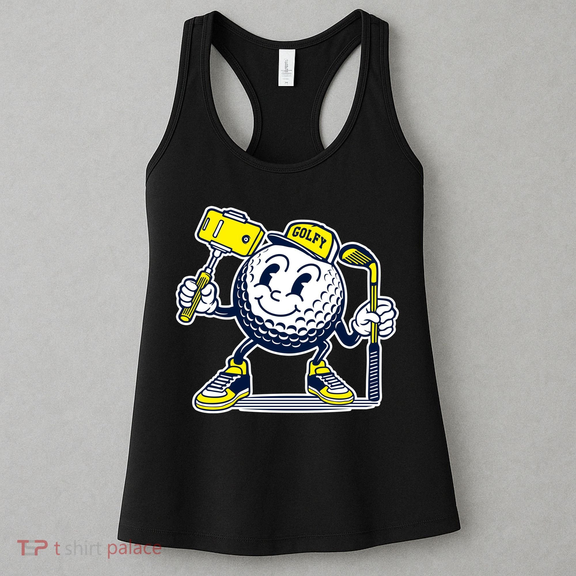 Funny Retro Cartoon Golf Ball Taking Selfie Women's Tank Top
