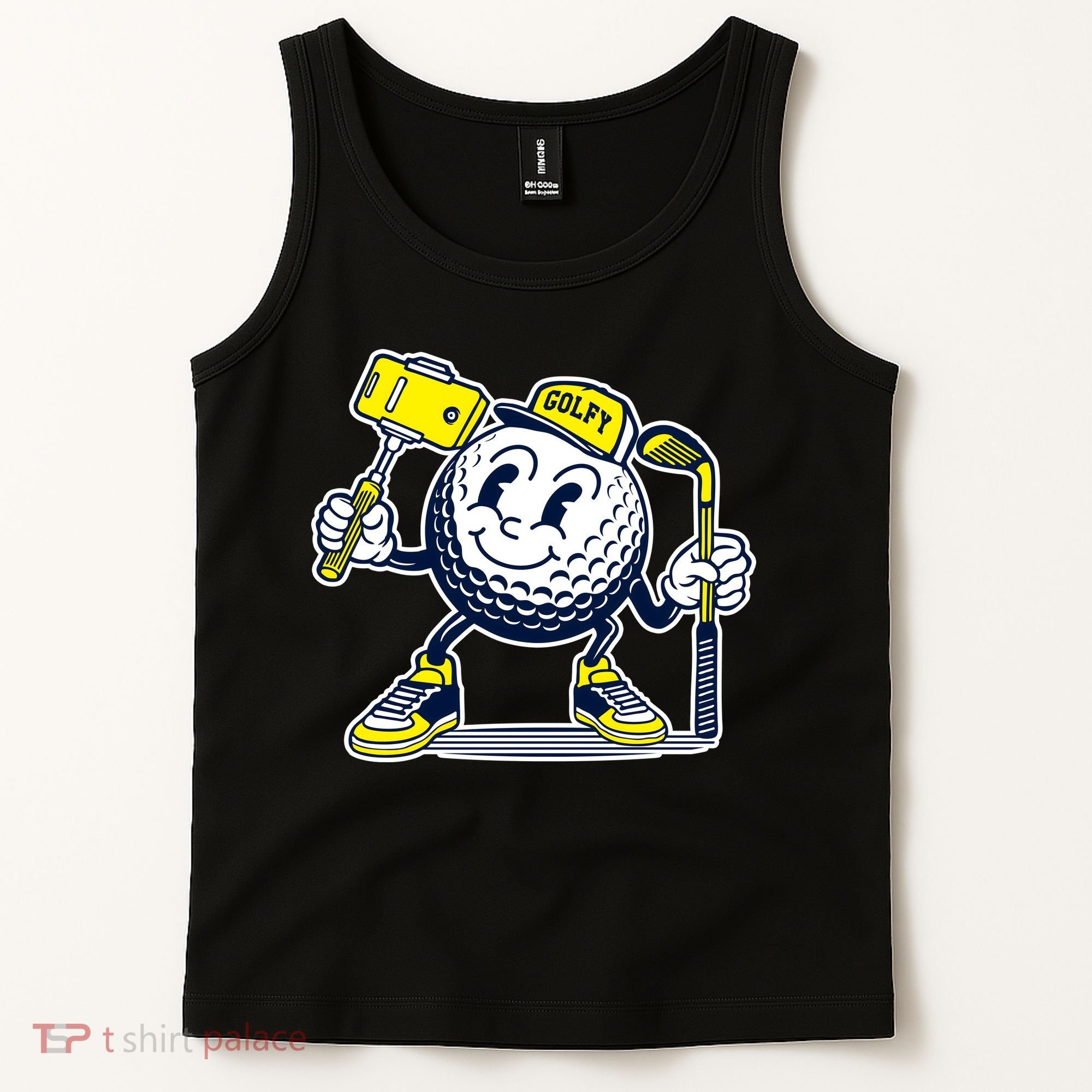 Funny Retro Cartoon Golf Ball Taking Selfie Tank Top