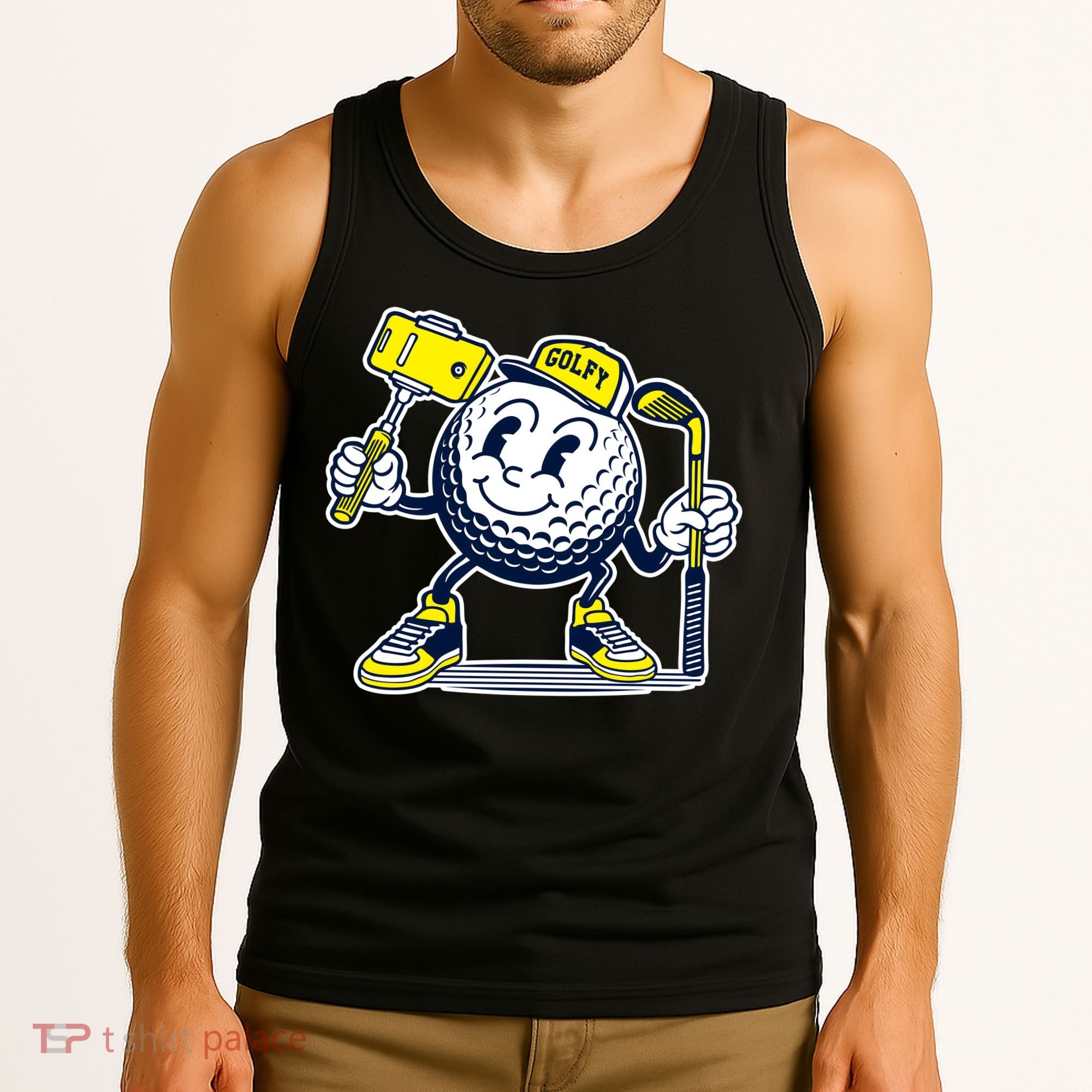 Funny Retro Cartoon Golf Ball Taking Selfie Tank Top