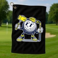 Funny Retro Cartoon Golf Ball Taking Selfie Golf Towel thumb 1