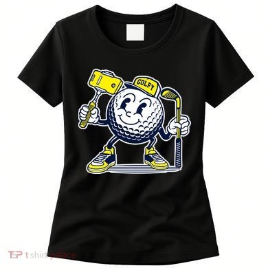 Funny Retro Cartoon Golf Ball Taking Selfie Women's T-Shirt