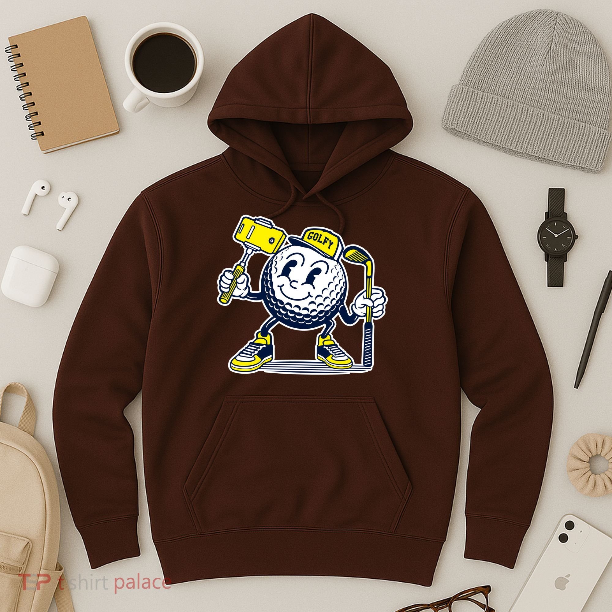 Funny Retro Cartoon Golf Ball Taking Selfie Hoodie