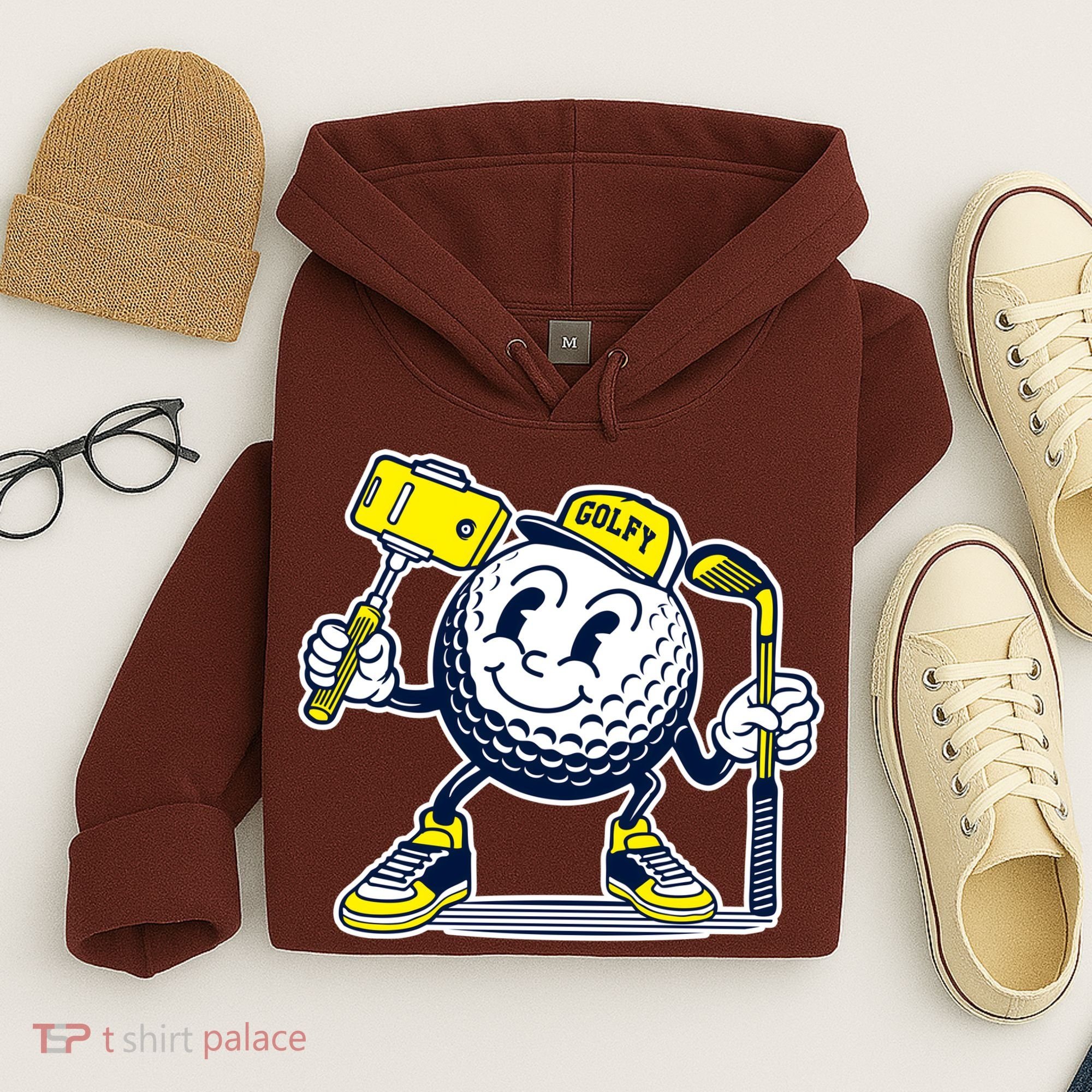 Funny Retro Cartoon Golf Ball Taking Selfie Hoodie