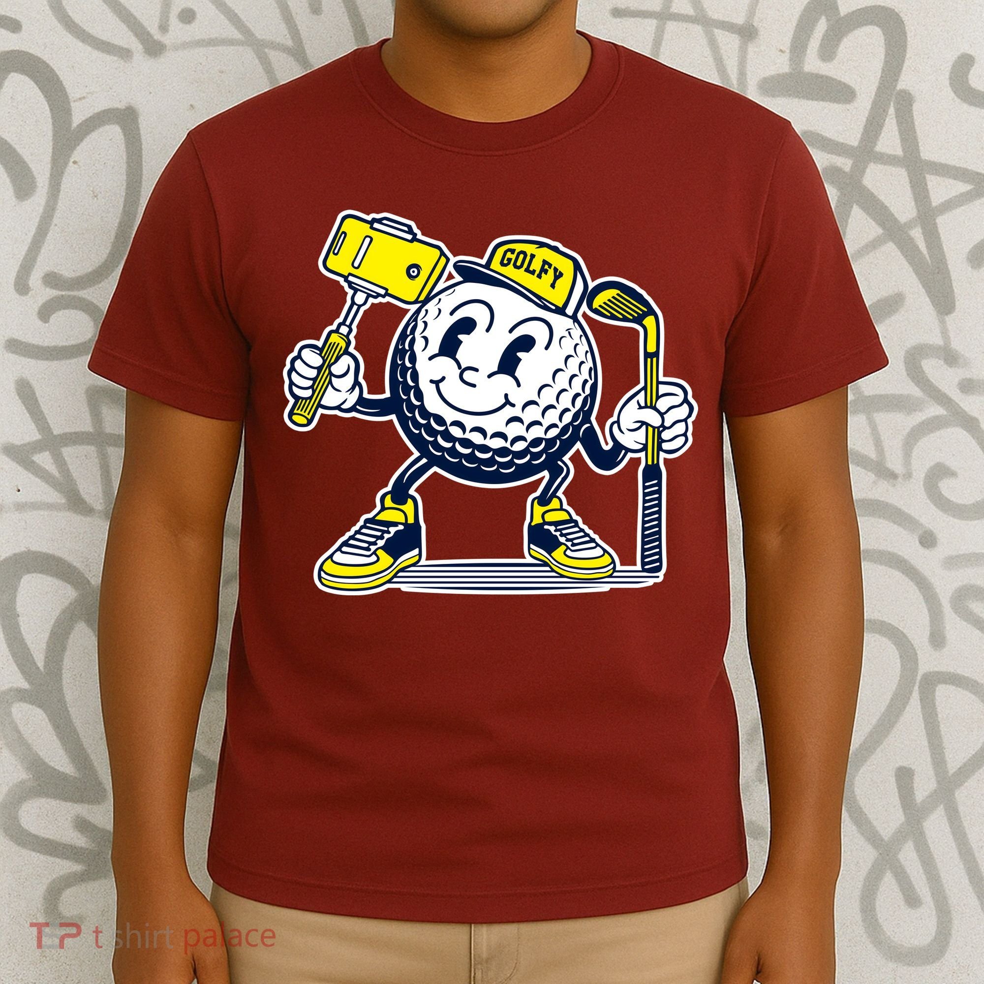 Funny Retro Cartoon Golf Ball Taking Selfie T-Shirt