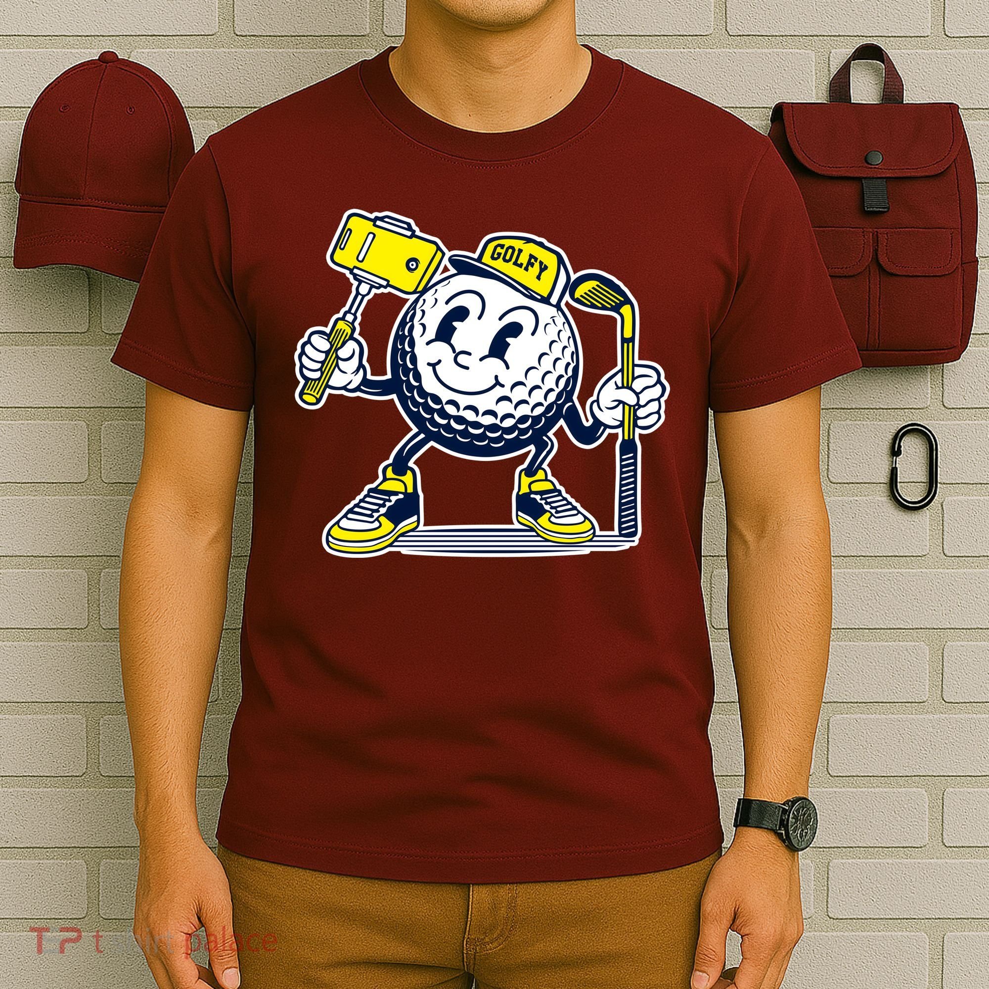 Funny Retro Cartoon Golf Ball Taking Selfie T-Shirt
