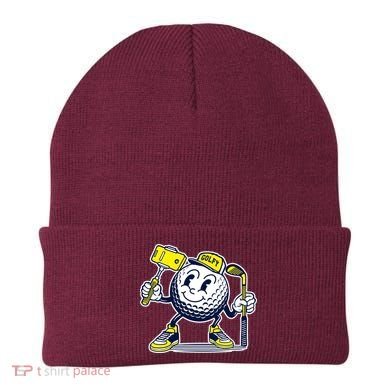 Funny Retro Cartoon Golf Ball Taking Selfie Beanie