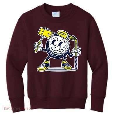 Funny Retro Cartoon Golf Ball Taking Selfie Kids Sweatshirt