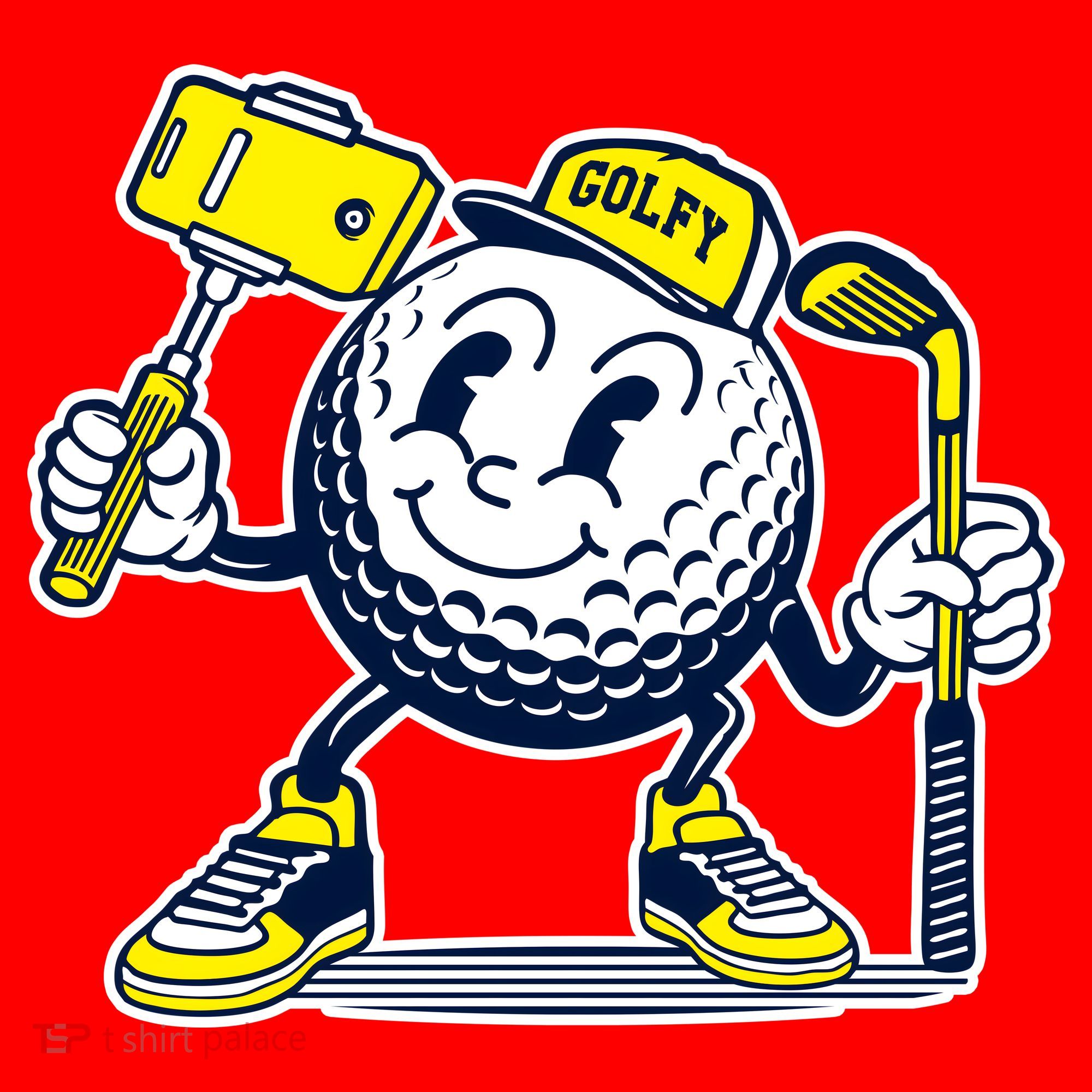 Funny Retro Cartoon Golf Ball Taking Selfie Santa Hat