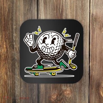Funny Retro Cartoon Skateboarding Golf Ball Coaster