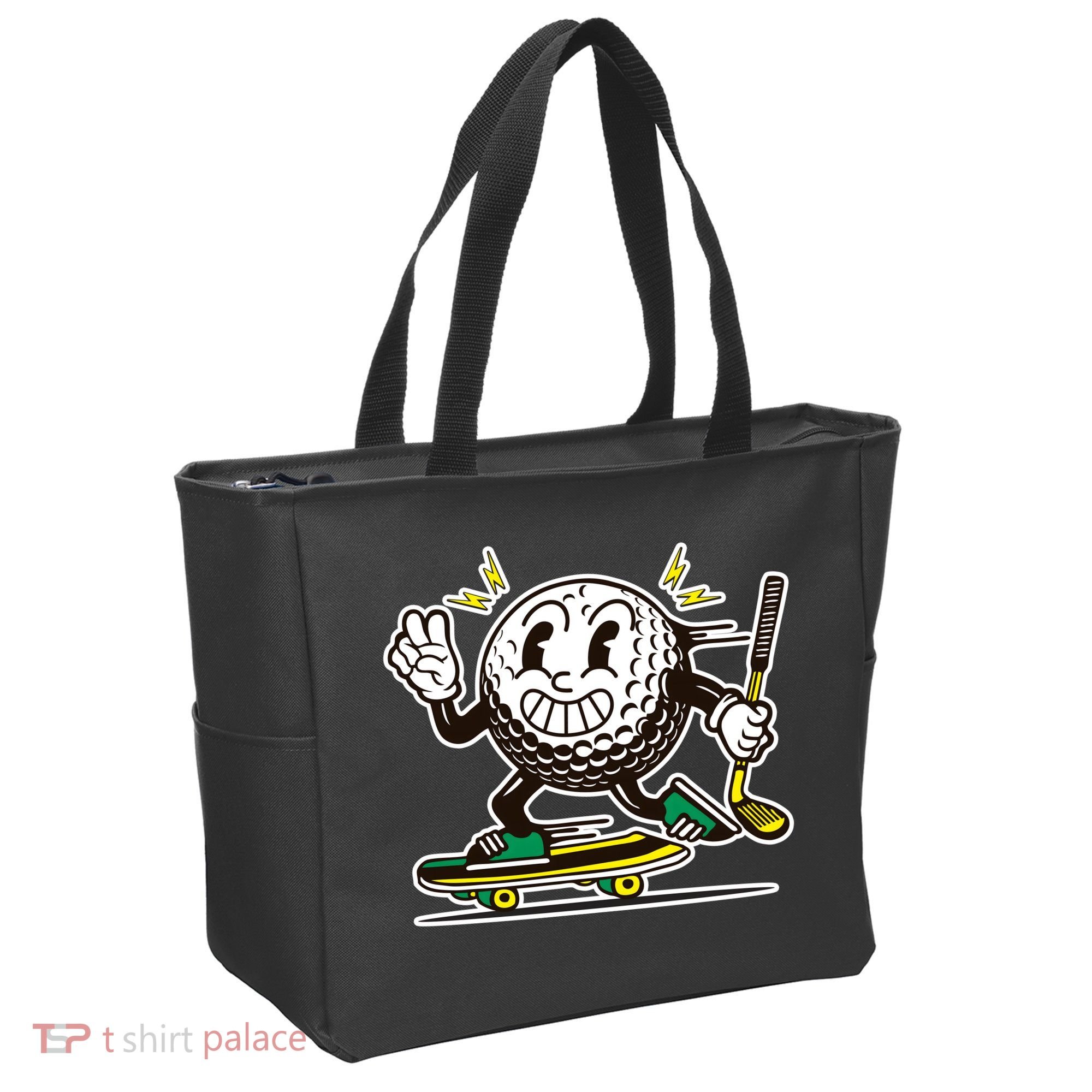 Funny Retro Cartoon Skateboarding Golf Ball Tote Bag