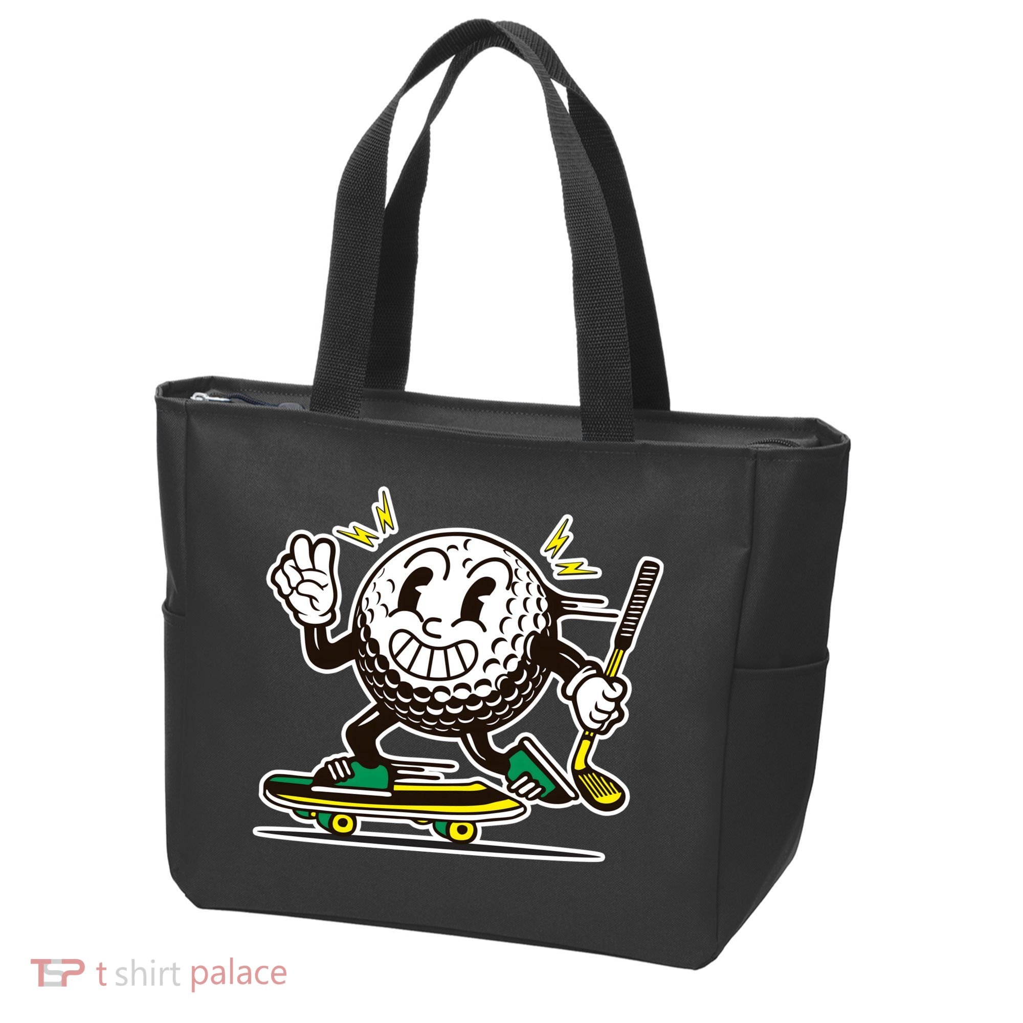Funny Retro Cartoon Skateboarding Golf Ball Tote Bag