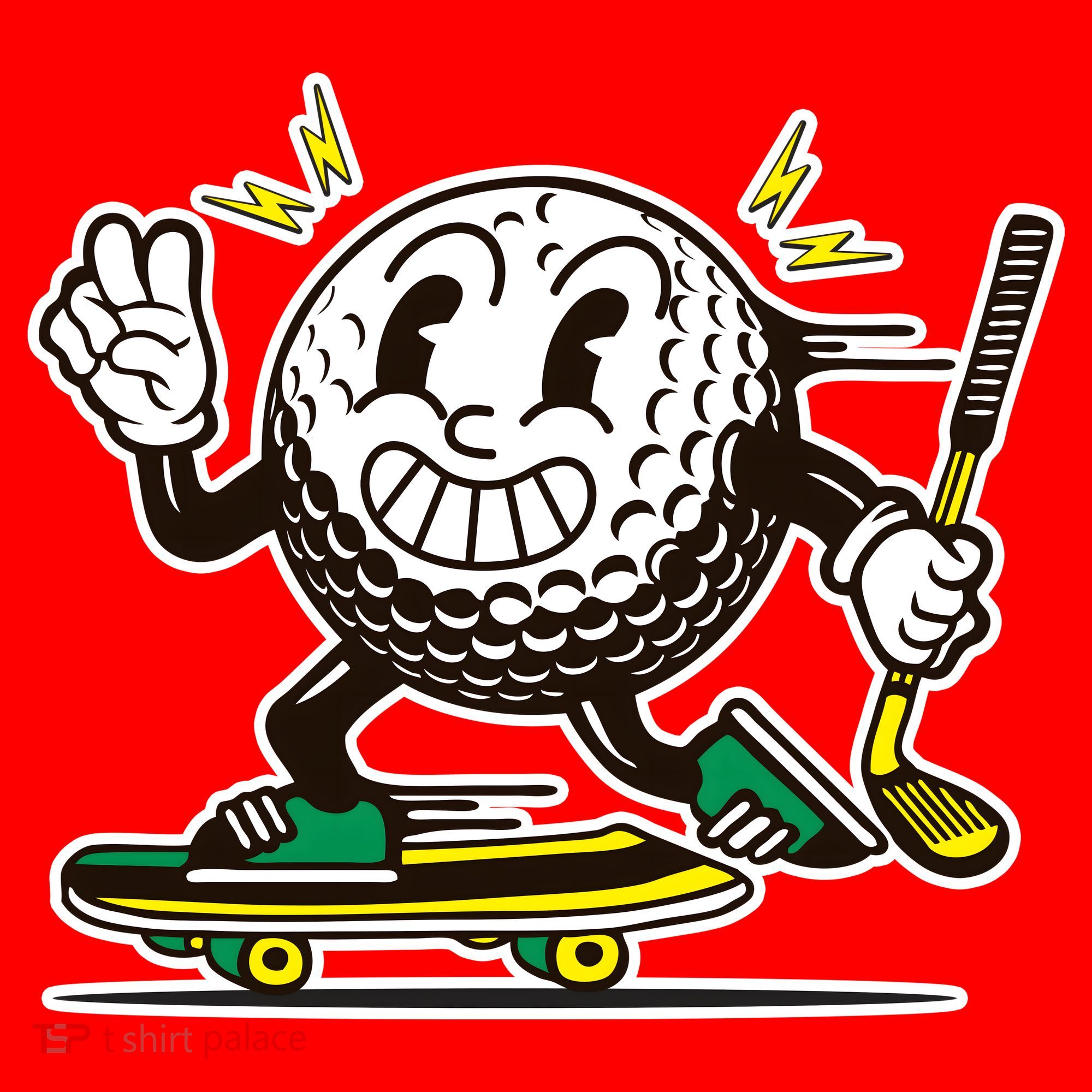 Funny Retro Cartoon Skateboarding Golf Ball Santa Hat