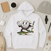 Funny Retro Cartoon Skateboarding Golf Ball Hoodie thumb 3