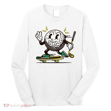 Funny Retro Cartoon Skateboarding Golf Ball Long Sleeve Shirt