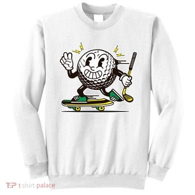 Funny Retro Cartoon Skateboarding Golf Ball Sweatshirt