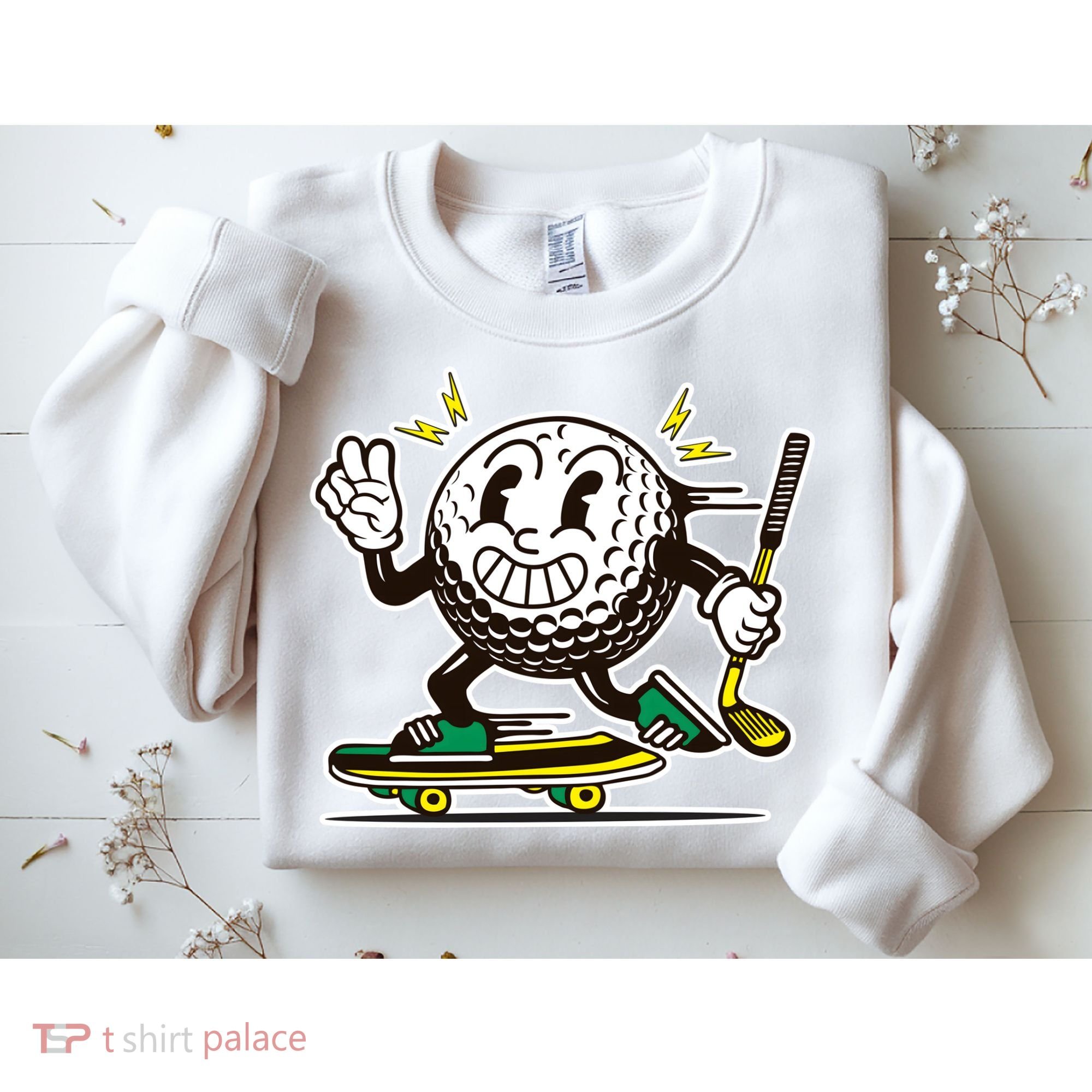 Funny Retro Cartoon Skateboarding Golf Ball Sweatshirt