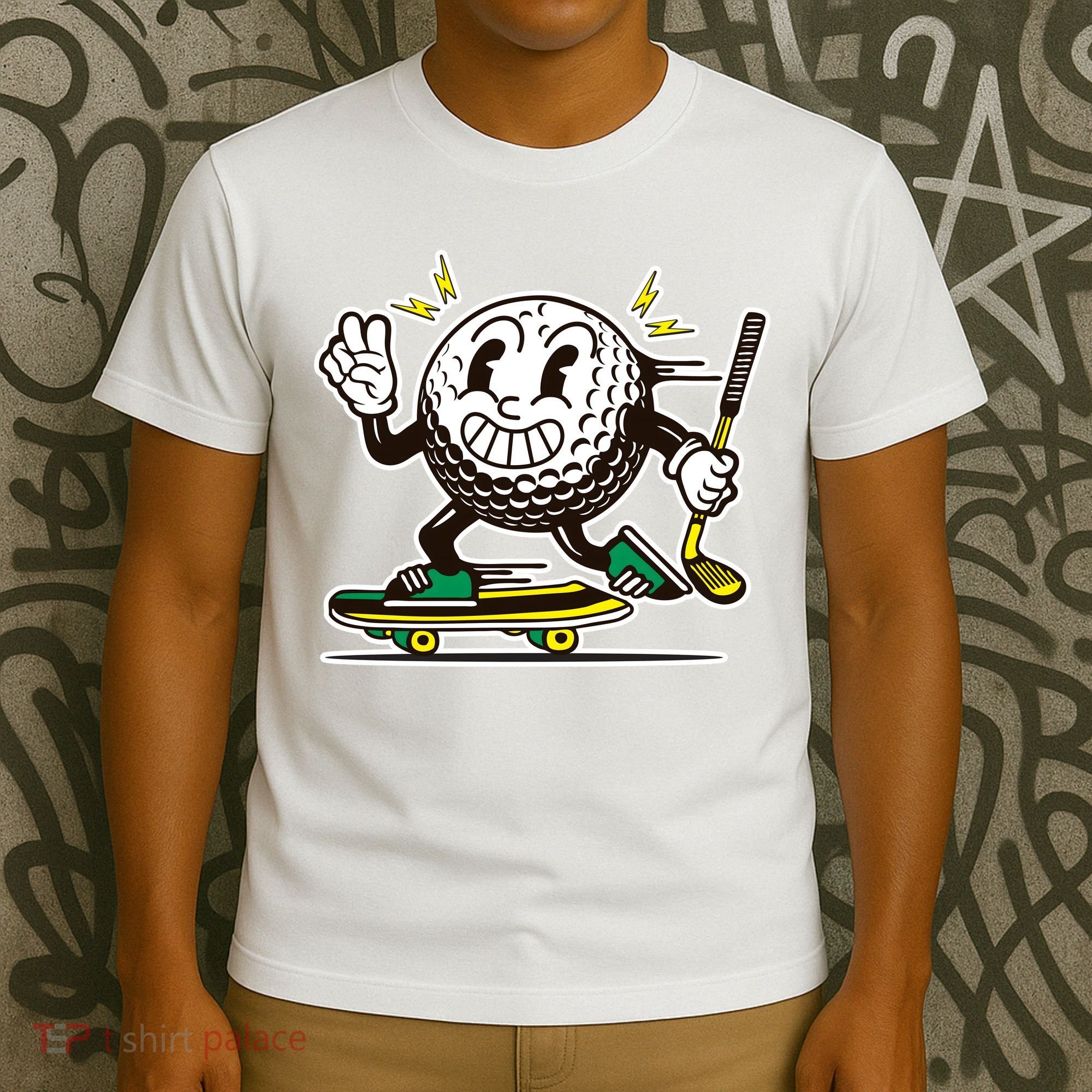 Funny Retro Cartoon Skateboarding Golf Ball T-Shirt