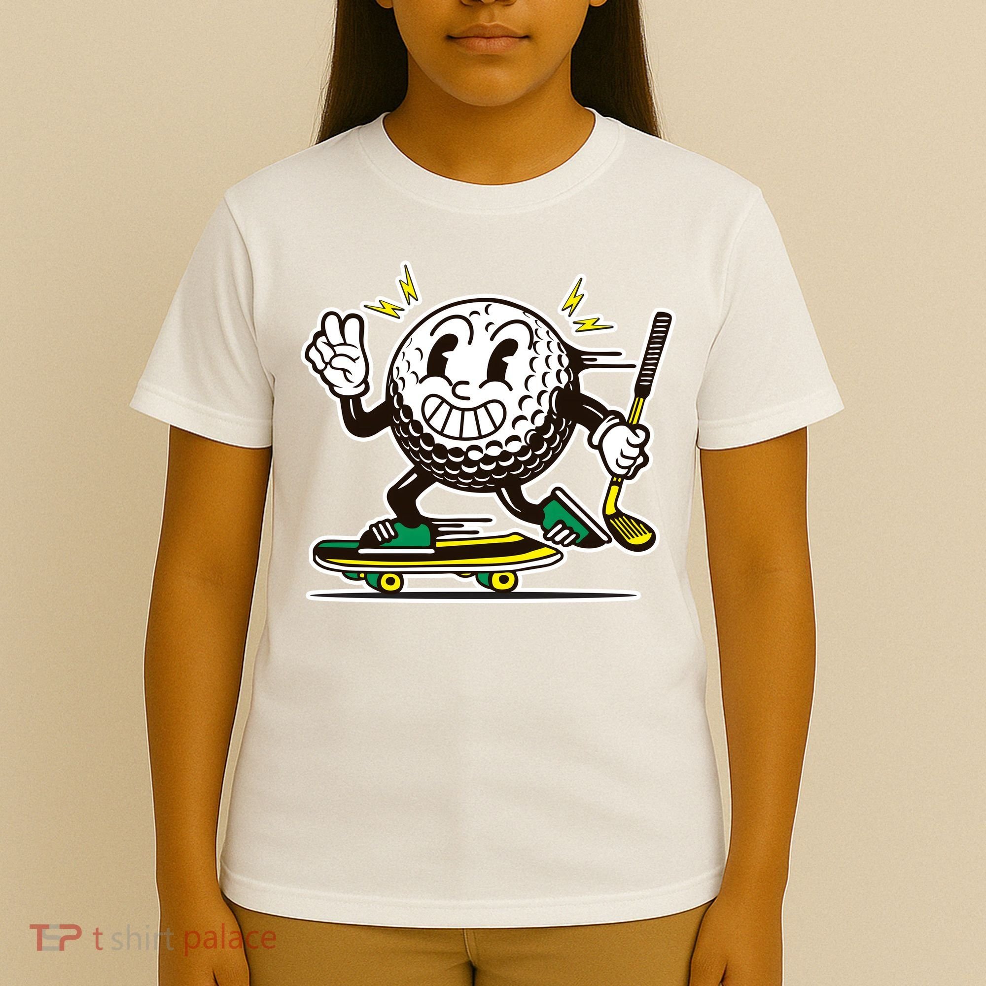 Funny Retro Cartoon Skateboarding Golf Ball T-Shirt