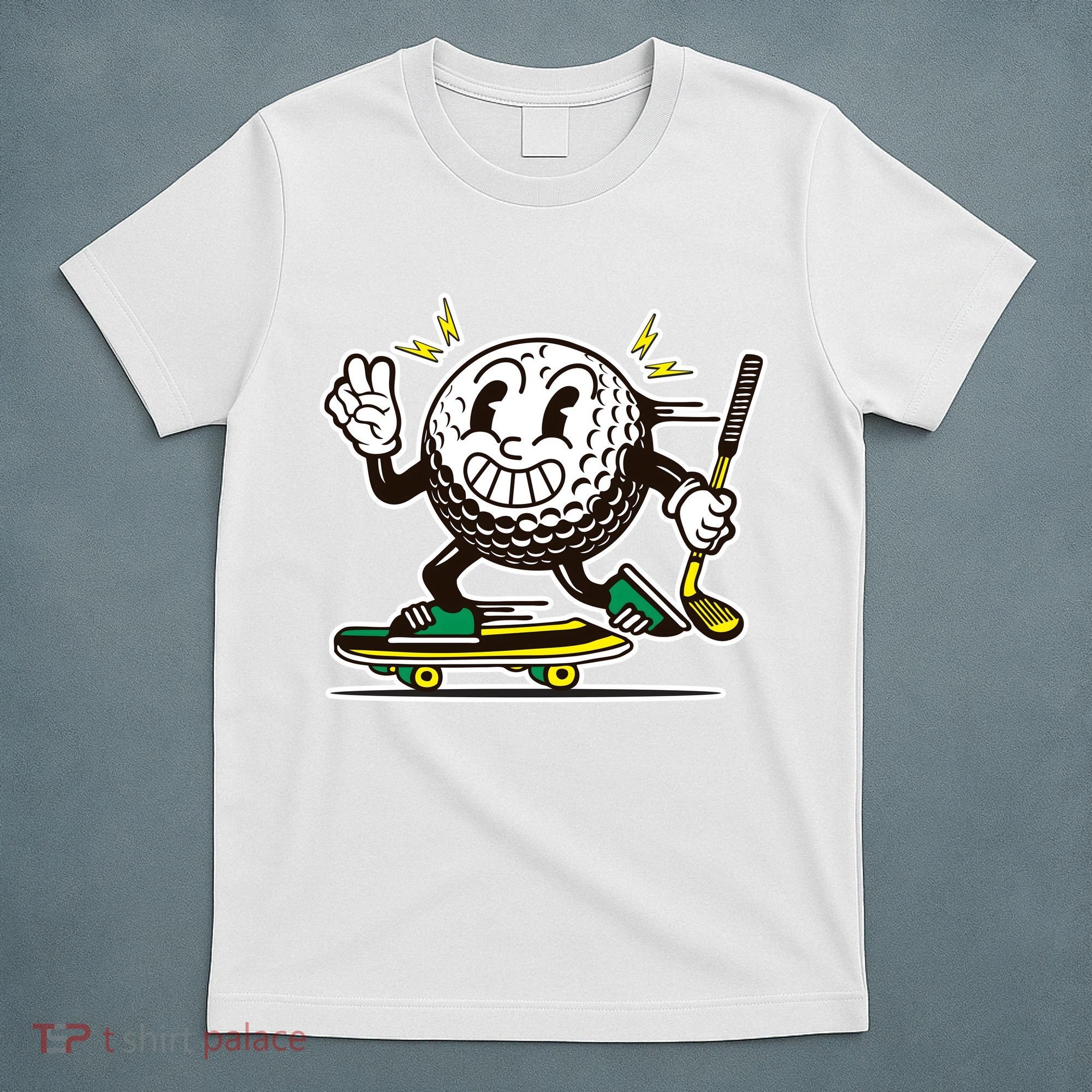Funny Retro Cartoon Skateboarding Golf Ball T-Shirt