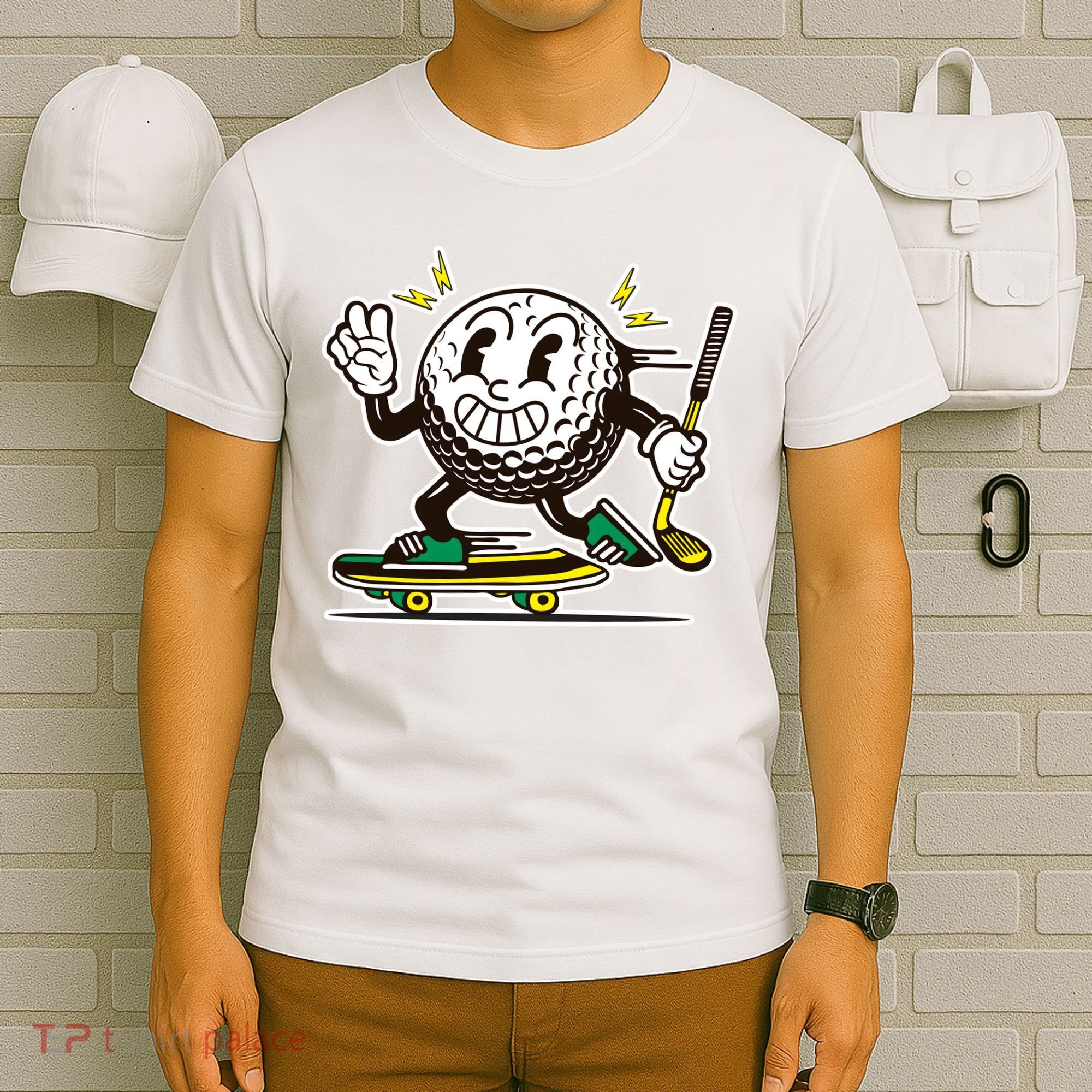 Funny Retro Cartoon Skateboarding Golf Ball T-Shirt
