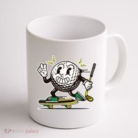Funny Retro Cartoon Skateboarding Golf Ball Coffee Mug thumb 1