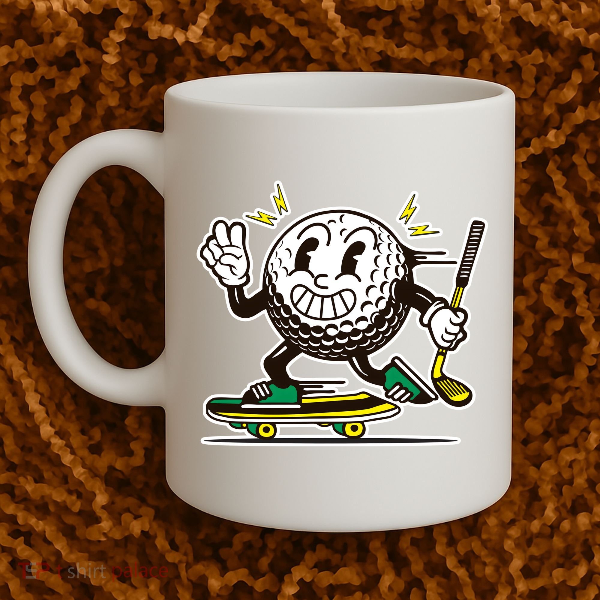 Funny Retro Cartoon Skateboarding Golf Ball Coffee Mug