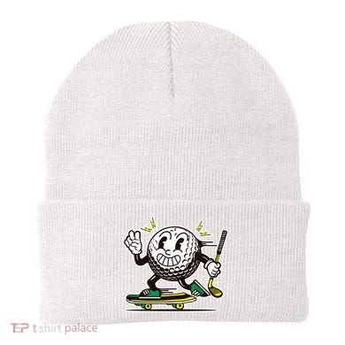 Funny Retro Cartoon Skateboarding Golf Ball Beanie