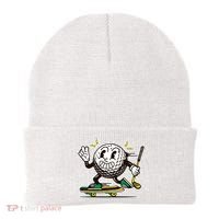 Funny Retro Cartoon Skateboarding Golf Ball Beanie thumb 0
