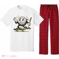 Funny Retro Cartoon Skateboarding Golf Ball Pajama Set thumb 0