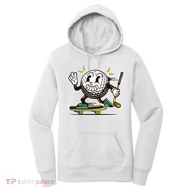 Funny Retro Cartoon Skateboarding Golf Ball Women's Hoodie