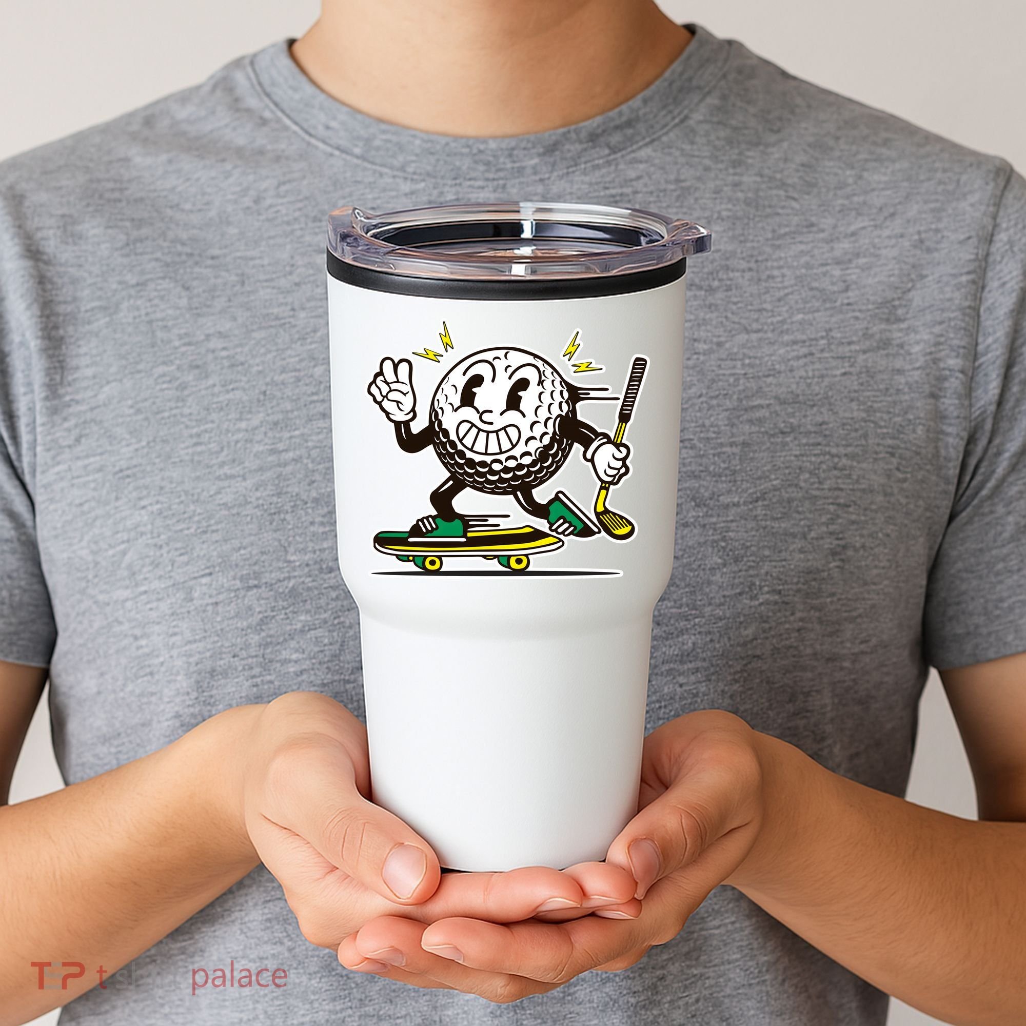 Funny Retro Cartoon Skateboarding Golf Ball Tumbler