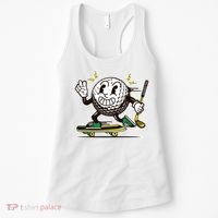 Funny Retro Cartoon Skateboarding Golf Ball Women's Tank Top thumb 0