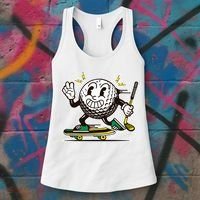 Funny Retro Cartoon Skateboarding Golf Ball Women's Tank Top thumb 3