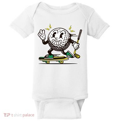 Funny Retro Cartoon Skateboarding Golf Ball Baby Bodysuit