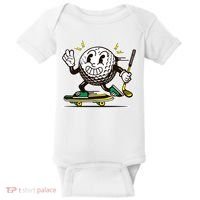 Funny Retro Cartoon Skateboarding Golf Ball Baby Bodysuit thumb 0