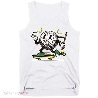 Funny Retro Cartoon Skateboarding Golf Ball Tank Top
