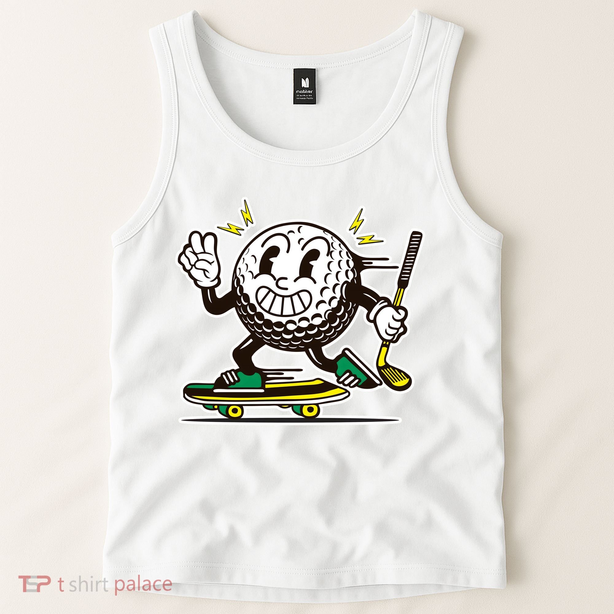 Funny Retro Cartoon Skateboarding Golf Ball Tank Top