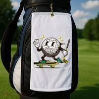 Funny Retro Cartoon Skateboarding Golf Ball Golf Towel thumb 2