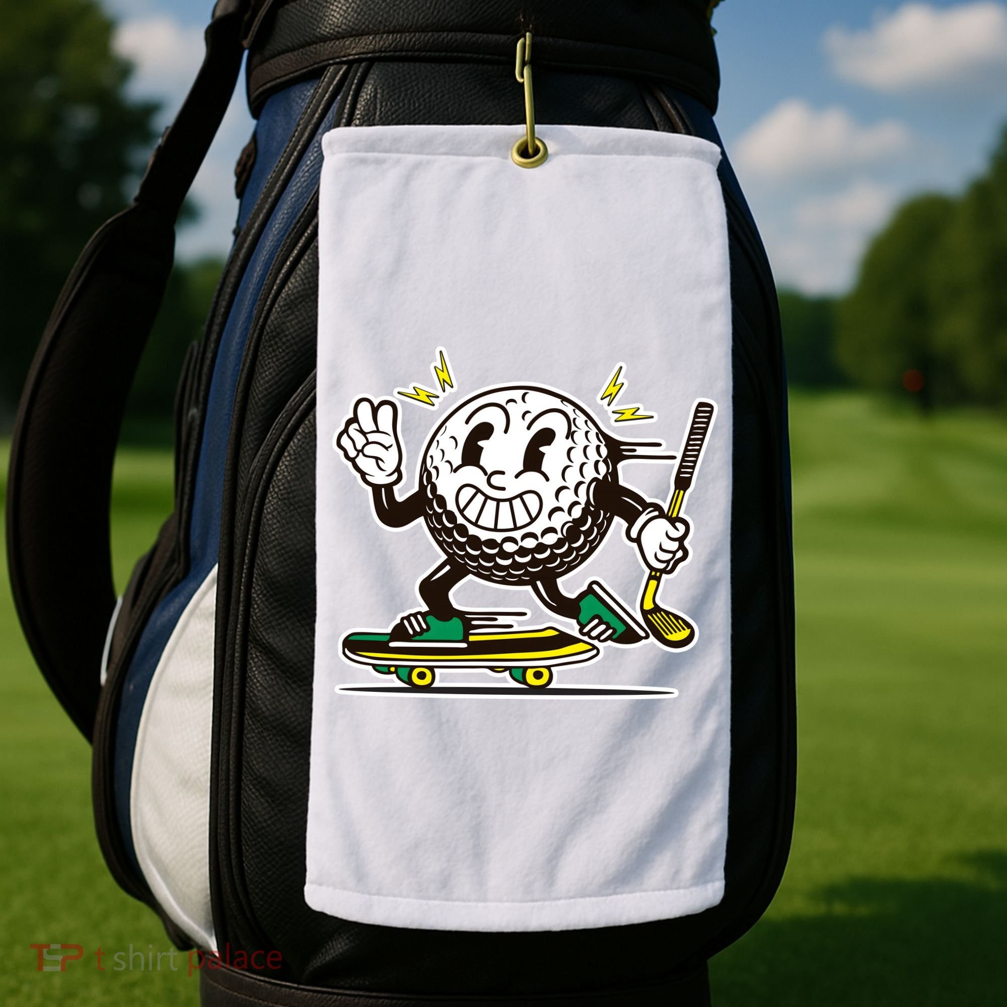 Funny Retro Cartoon Skateboarding Golf Ball Golf Towel