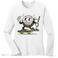 Funny Retro Cartoon Skateboarding Golf Ball Women's Long Sleeve Shirt thumb 0