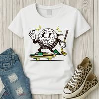 Funny Retro Cartoon Skateboarding Golf Ball Women's T-Shirt thumb 3