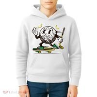 Funny Retro Cartoon Skateboarding Golf Ball Kids Hoodie thumb 4