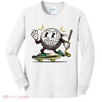Funny Retro Cartoon Skateboarding Golf Ball Kids Long Sleeve Shirt thumb 0